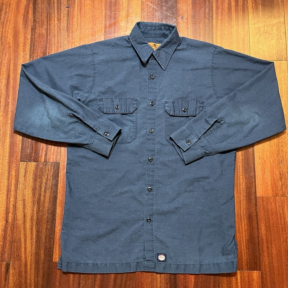 Red Kap Shirt Mens Medium Blue Ripstop Work Uniform Blue Long Sleeve READ